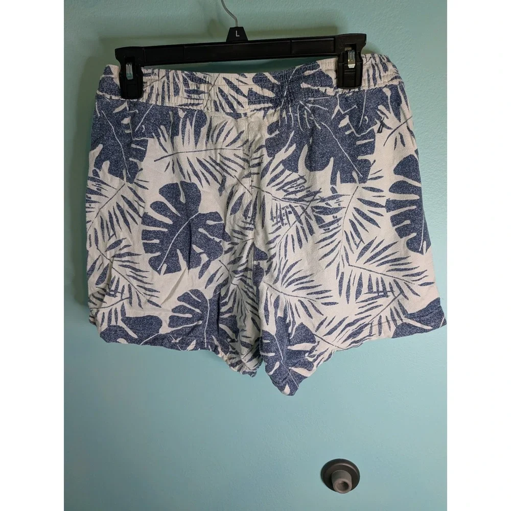 Nautica Mens Blue White Tropical Palm Leaf Linen Blend‎ Drawstring Shorts Size M